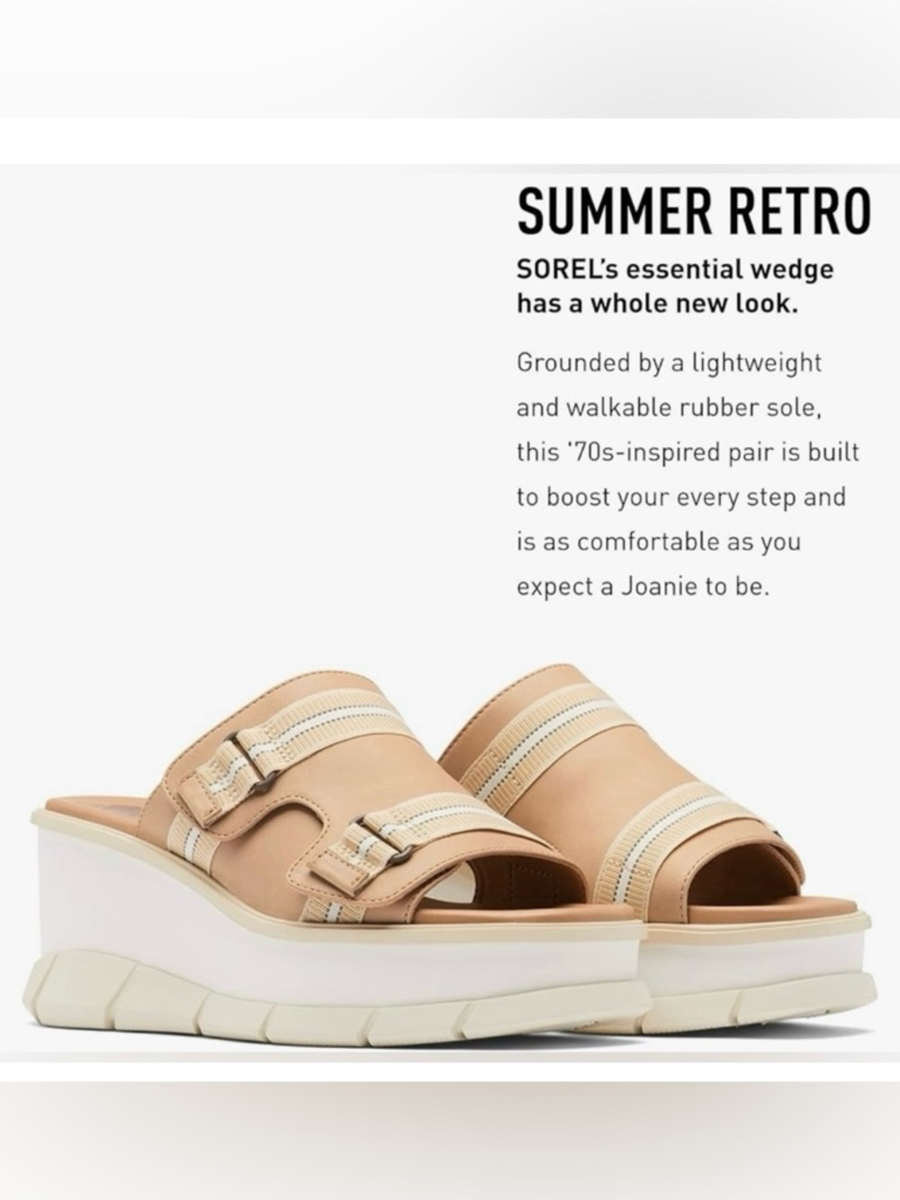 NWT Sorel Joanie Slip On  Wedge Platform Sandal in Beige and Cream Size 10